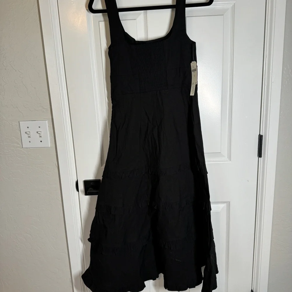Anthropologie Linen Blend The Blythe Square Neck Tiered Dress Black Small NWT - Picture 11 of 12